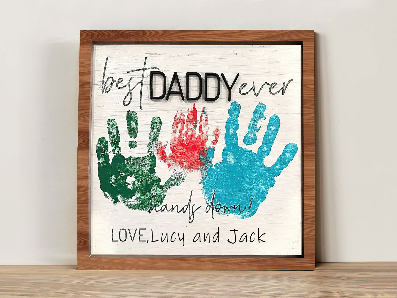 Wooden 3D Father Best Dad Ever Handprint Sign, Handprint 3D Sign, Hand Sign For Dad DD02 - Kindlytoys