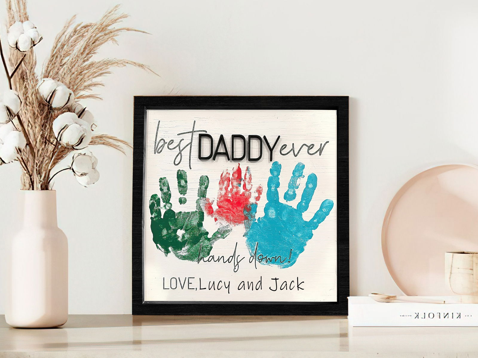 Wooden 3D Father Best Dad Ever Handprint Sign, Handprint 3D Sign, Hand Sign For Dad DD02 - Kindlytoys