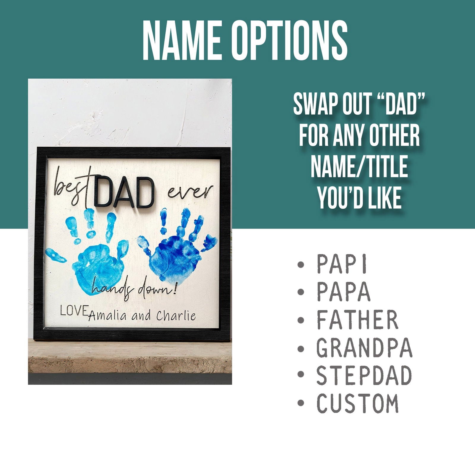 Wooden 3D Father Best Dad Ever Handprint Sign, Handprint 3D Sign, Hand Sign For Dad DD02 - Kindlytoys