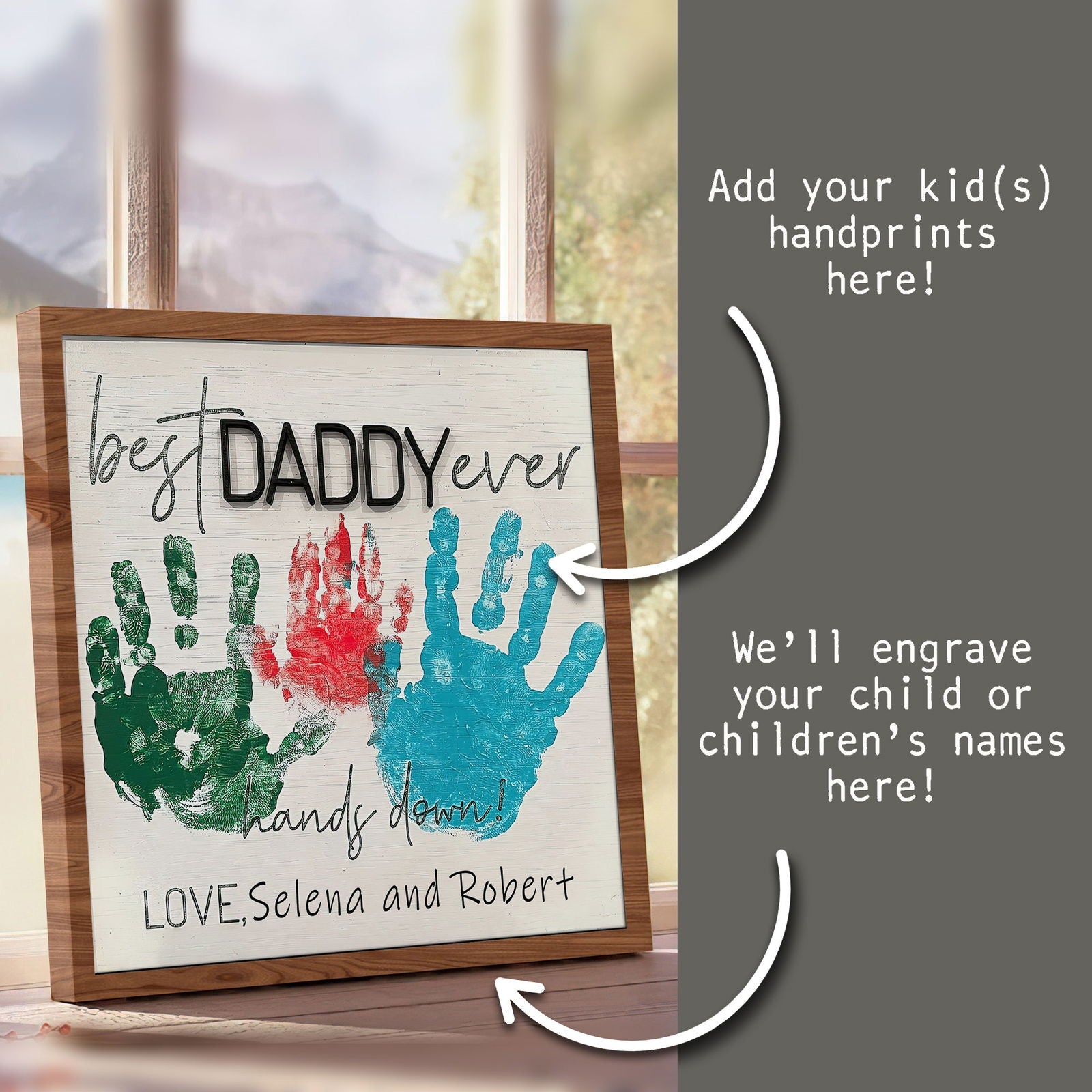 Wooden 3D Father Best Dad Ever Handprint Sign, Handprint 3D Sign, Hand Sign For Dad DD02 - Kindlytoys