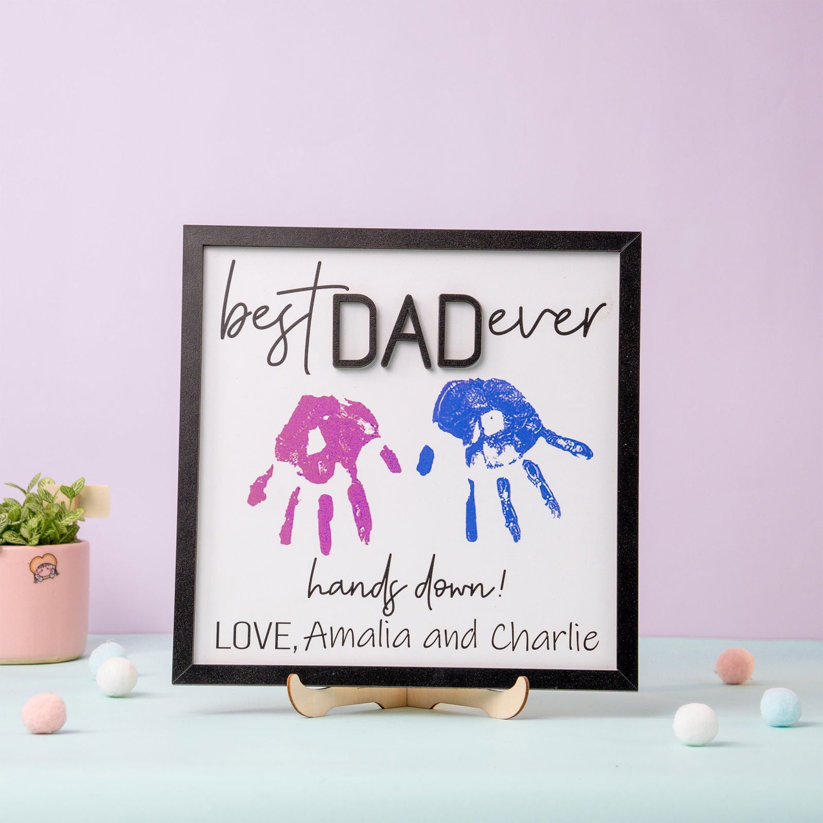 Wooden 3D Father Best Dad Ever Handprint Sign, Handprint 3D Sign, Hand Sign For Dad DD02 - Kindlytoys