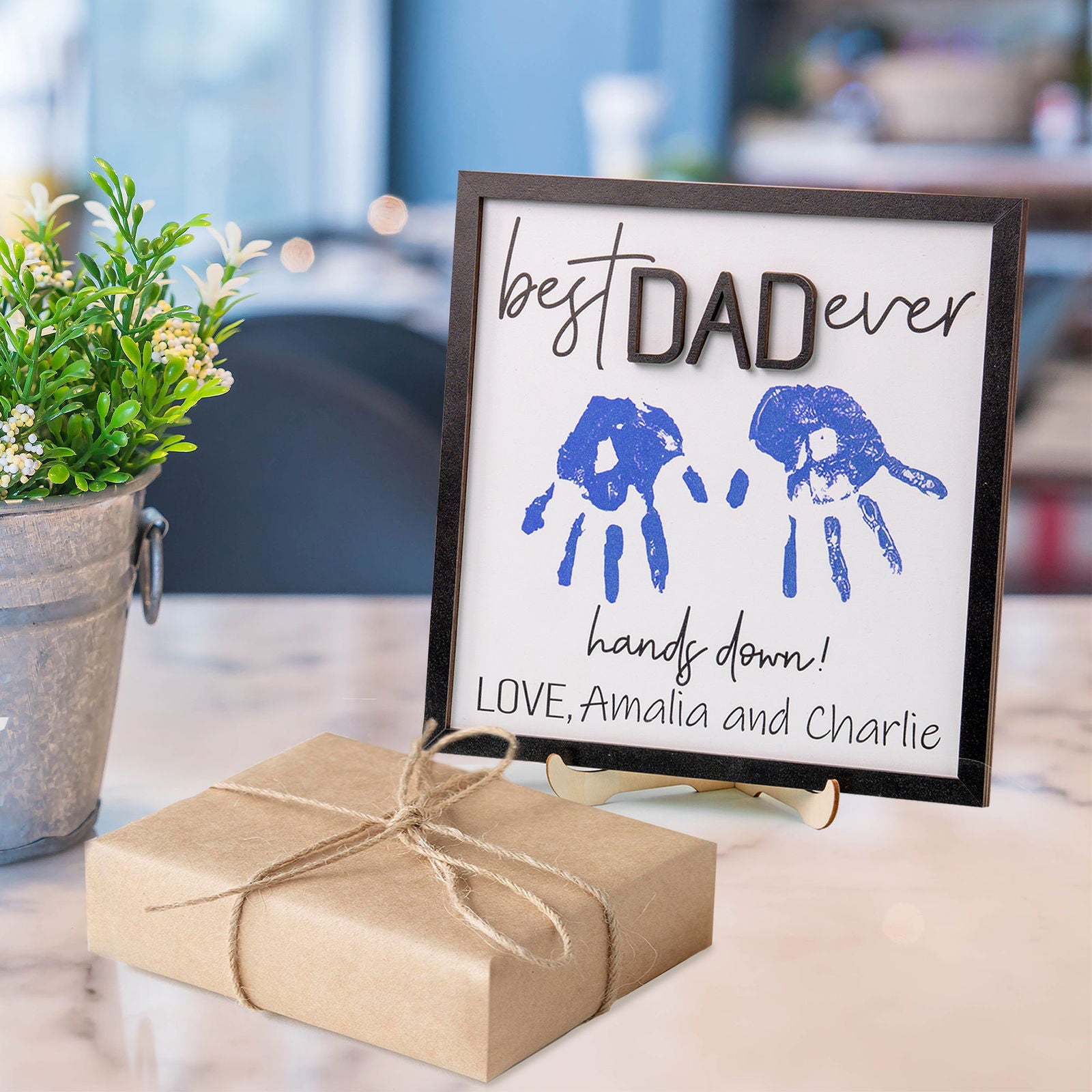 Wooden 3D Father Best Dad Ever Handprint Sign, Handprint 3D Sign, Hand Sign For Dad DD02 - Kindlytoys