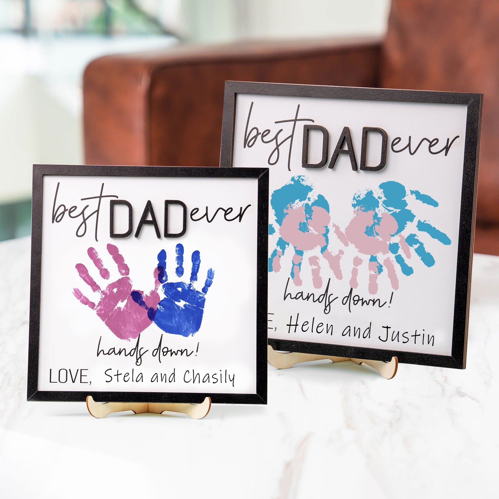 Wooden 3D Father Best Dad Ever Handprint Sign, Handprint 3D Sign, Hand Sign For Dad DD02 - Kindlytoys