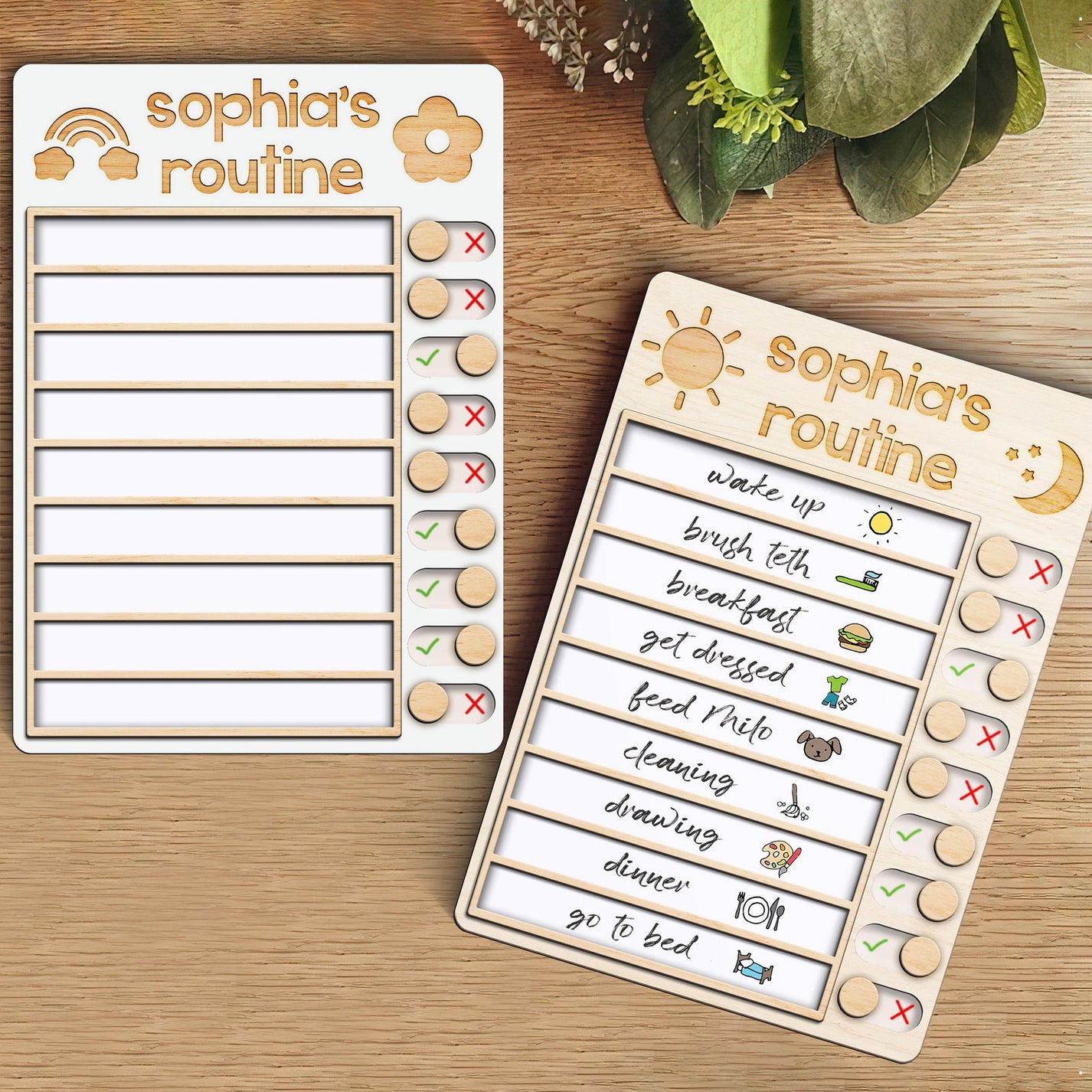 Wooden Routine Chart with 150+ Stickers, Morning and Bedtime Chore ...