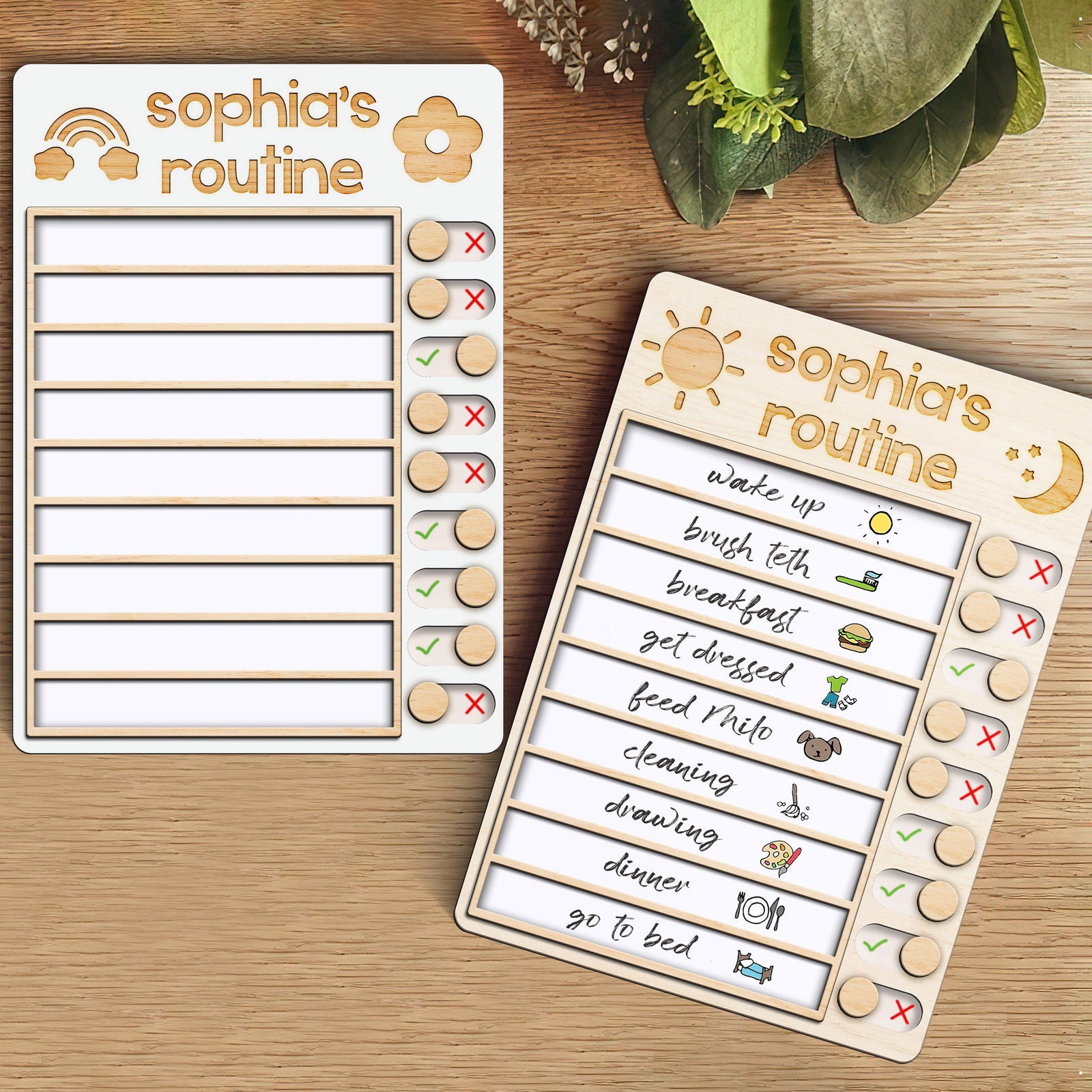 Wooden Routine Chart with 150+ Stickers, Morning and Bedtime Chore Chart PR01 - Kindlytoys