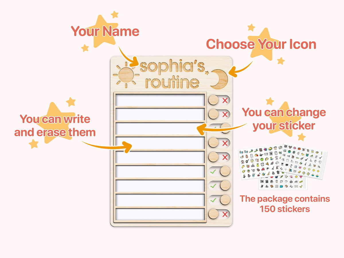 Nursery Routine Sample Wooden Routine Chart with 150+ Stickers, Morning and Bedtime Chore ...