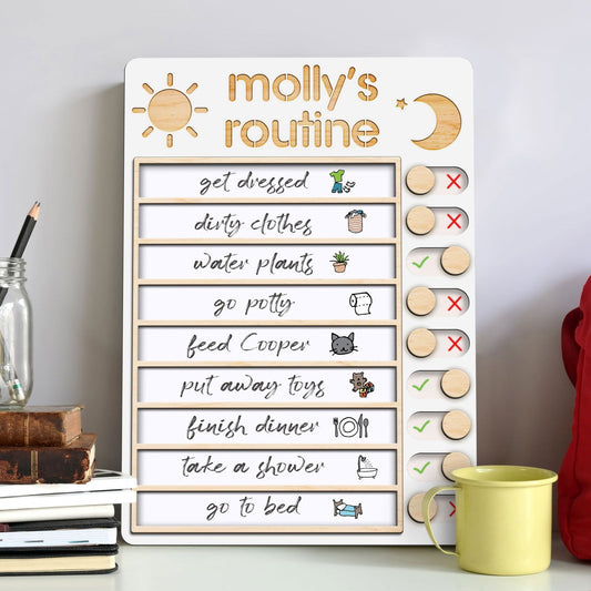 Wooden Routine Chart with 150+ Stickers, Morning and Bedtime Chore Chart PR01 - Kindlytoys