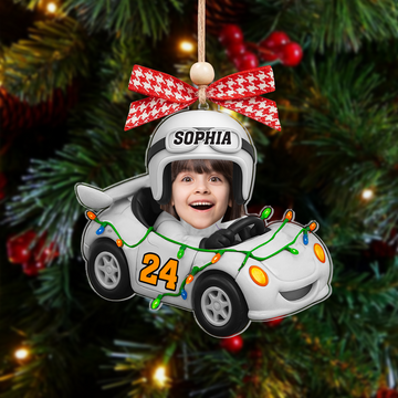 Personalized Cars Acrylic Christmas Ornament, Custom Car Photo Ornament, Kids Name Christmas Ornament, Funny Face Ornament