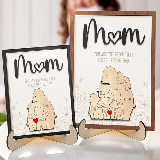 Personalized Wooden Bears Family Puzzle With Names - You Are The Piece That Holds Us Together, Puzzle Mom Sign, Unique Mother's Day Gifts, Birthday Gifts For Mom, Christmas gifts for mom