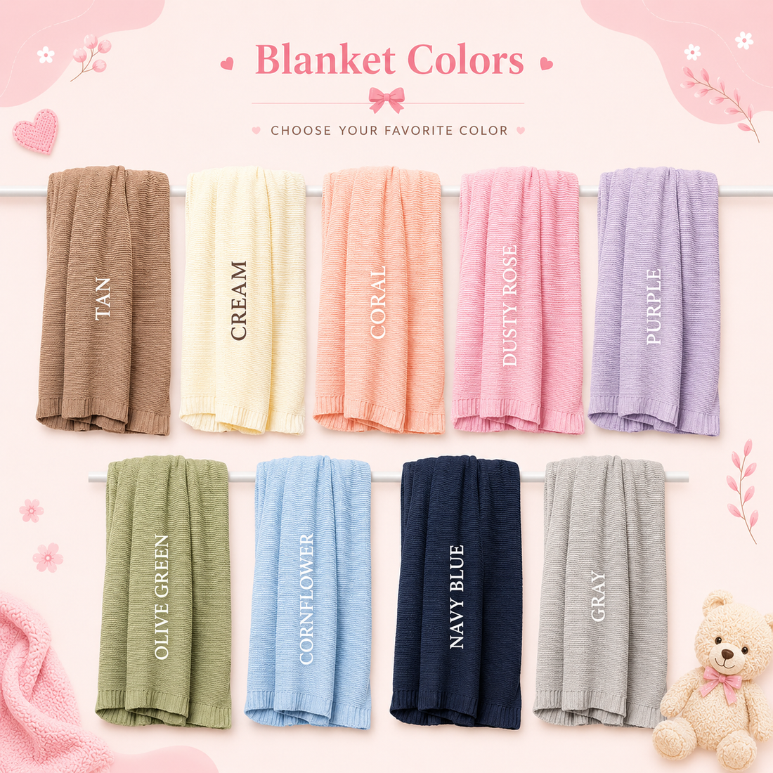 Personalized Goose Baby Blanket With Name, Custom Embroidered Floral Knit Blanket, Baby Shower Gift, Newborn Gift NB09