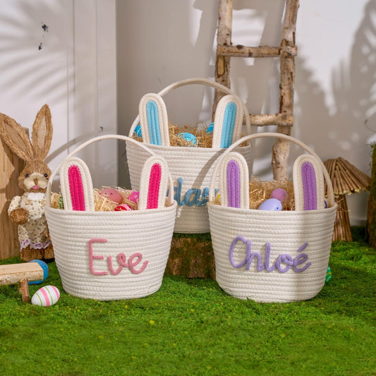 Personalized Easter Basket | Rope Cotton Baby Gift Basket | Easter Egg Hunt Basket | Baby Name Basket | Bunny Basket | Easter bucket