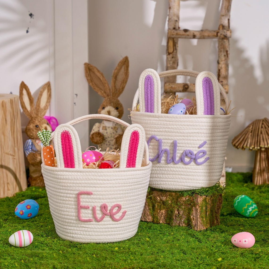 Personalized Easter Basket | Rope Cotton Baby Gift Basket | Easter Egg Hunt Basket | Baby Name Basket | Bunny Basket | Easter bucket