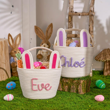 Personalized Easter Basket | Rope Cotton Baby Gift Basket | Easter Egg Hunt Basket | Baby Name Basket | Bunny Basket | Easter bucket