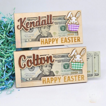 Personalized Easter Bunny Money Holder, Wooden Easter Gifts Idea For Kids MH04