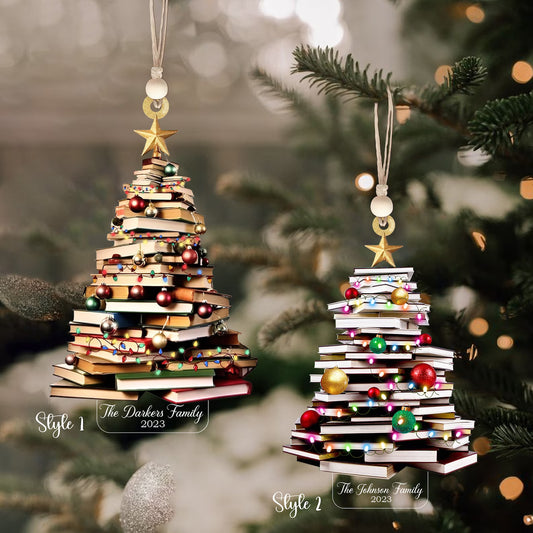 Personalized Christmas Book Tree Ornament, Book Lover Christmas Ornament, Book Club Ornament, Custom Book Lover Christmas Gifts, CF86