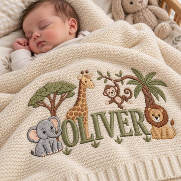 Personalized Embroidered Animal Baby Blanket, Custom Name Nursery Blanket,Coming Baby Blanket,Baby Knit Keepsake,Baby Show Gift NB26