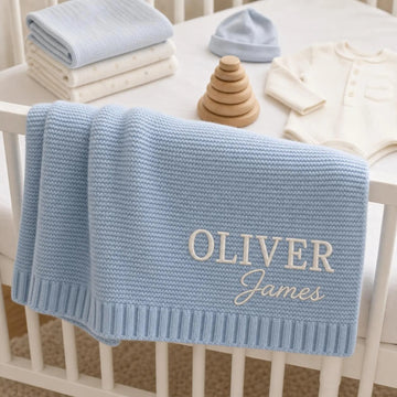Personalized Organic Cotton Knit Baby Blanket,Newborn Gift For baby,Embroidered Name Keepsake, First Birthday Gift,Baby Shower Gift NB30