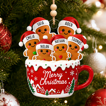 Personalized Gingerbread Family Hot Cocoa Mug Ornament, Custom Name Acrylic Christmas Ornament, Christmas Tree Decoration, Family Keepsake Gift CF052