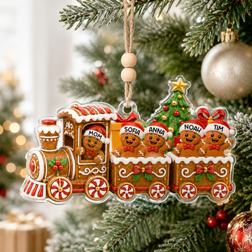 Personalized Gingerbread Train Family Ornament, Custom Name Acrylic Christmas Ornament, Christmas Tree Decoration, Family Keepsake Gift CF055