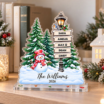 Personalized Snowman Family Christmas Sign, Custom Names Signpost Acrylic Sign, Holiday Decor, Christmas Gift for Family AT66
