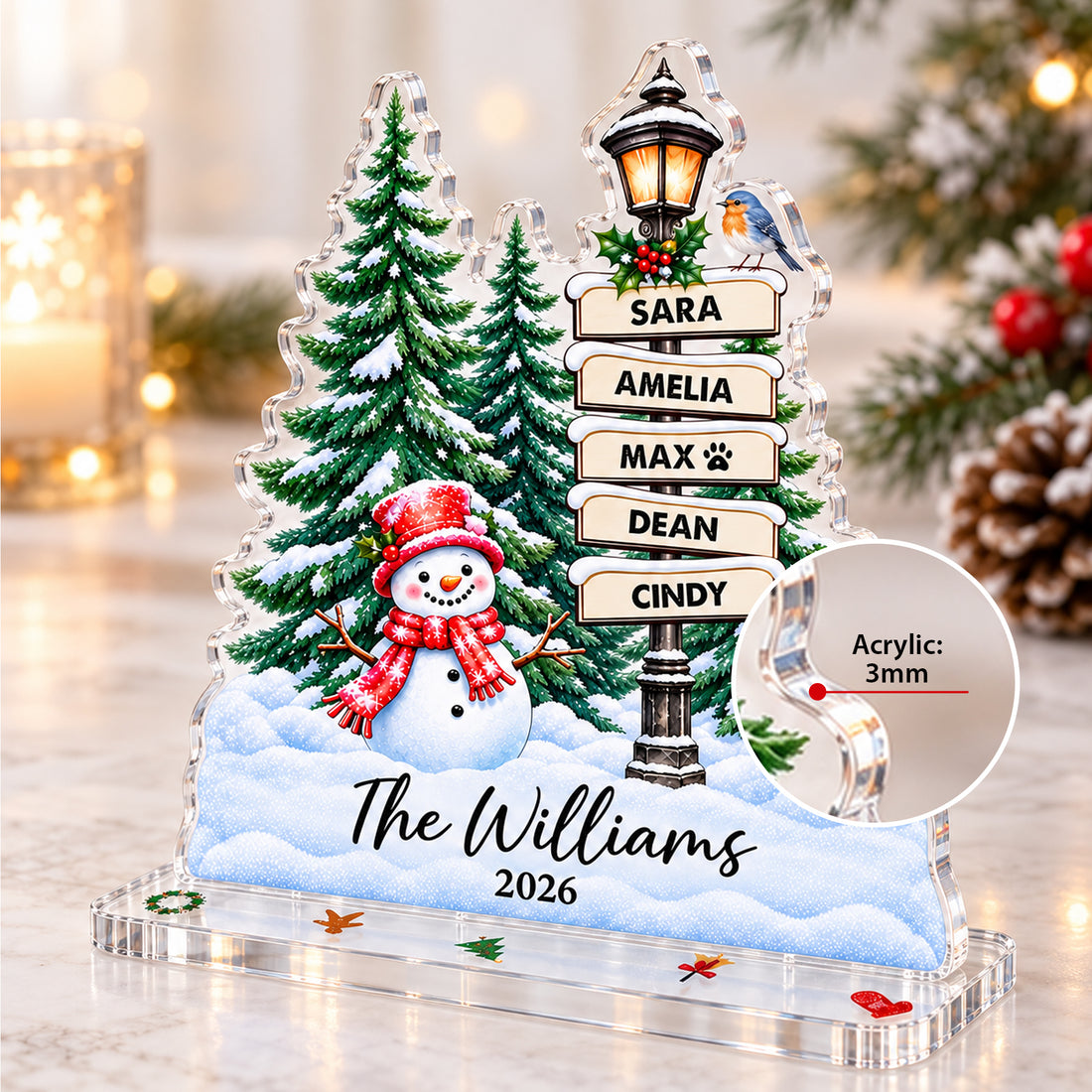 Personalized Snowman Family Christmas Sign, Custom Names Signpost Acrylic Sign, Holiday Decor, Christmas Gift for Family AT66
