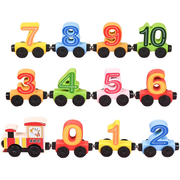 Number Train Toy | 12 Wooden Toy Cars with Numbers - Early Educational Toys to Learn Numbers to Count for Kindergarten, School and Classroom