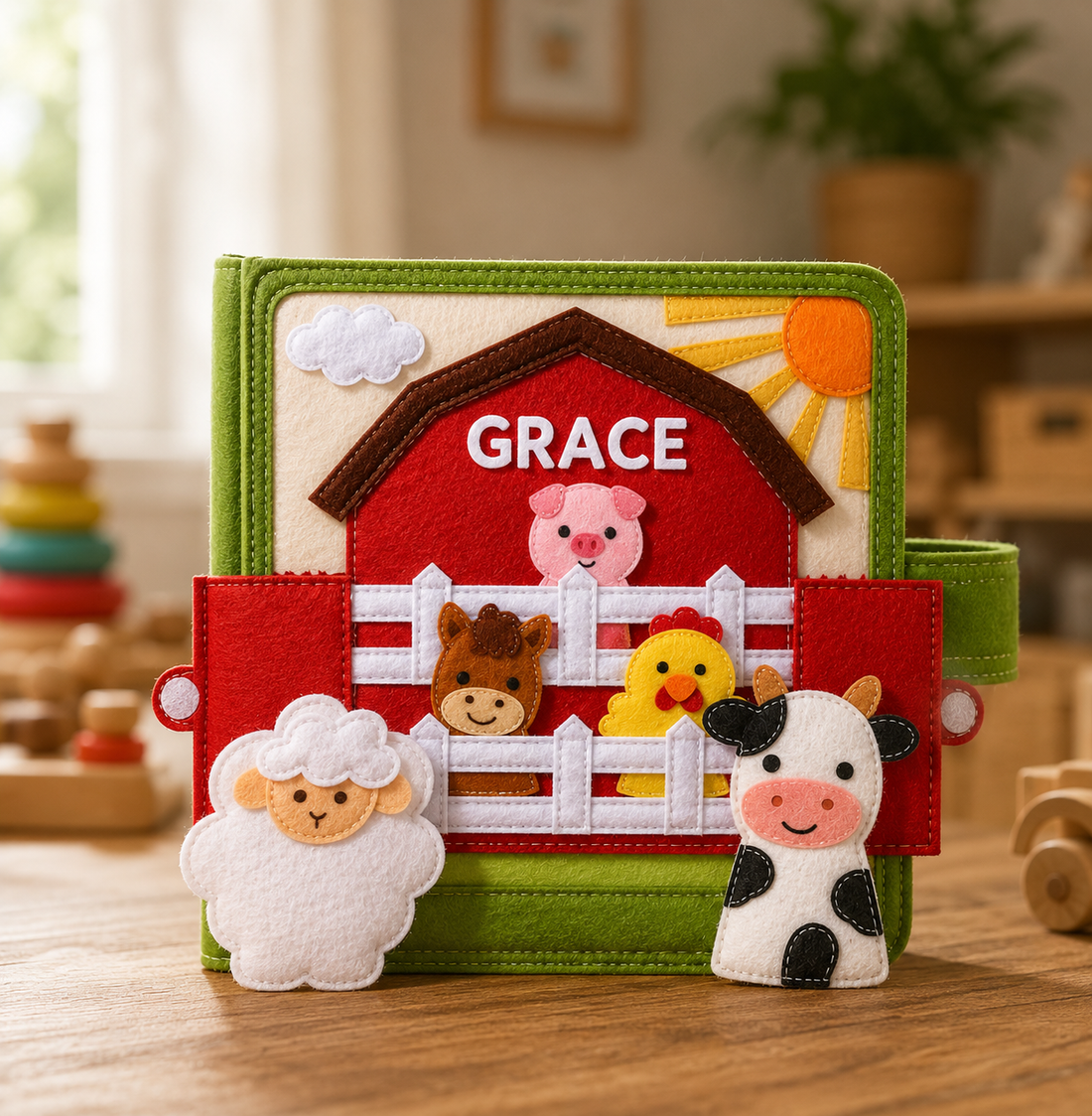 Farm Theme - Personalized Busy Book For Kids, Handmade Felt Quite Book, Montessori Fabric Busy Book
