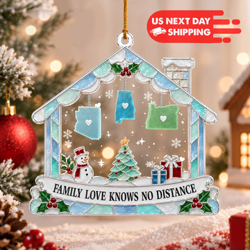 Personalized Long Distance Family Ornament, Custom State Christmas Ornament, Acrylic House Tree Decoration, Family Keepsake Gift CO06