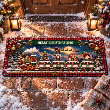 Personalized Christmas Runner Rug, Custom Family Holiday Rug, Christmas Entryway Decor, Gift for for Grandma, Family DM13