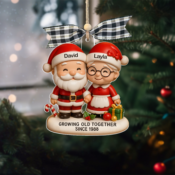 Personalized Growing Old Together Ornament, Custom Santa Christmas Gift for Couples, Anniversary Gift, Parents or Grandparents Keepsake