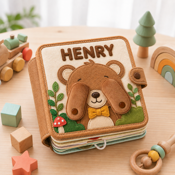 Bear Theme - Personalized Busy Book For Kids, Handmade Felt Quite Book, Montessori Fabric Busy Book