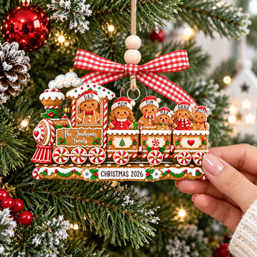 Personalized Gingerbread Train Family Ornament, Custom Name Acrylic Christmas Ornament With Pets, Christmas Tree Decoration, Family Keepsake Gift CF057