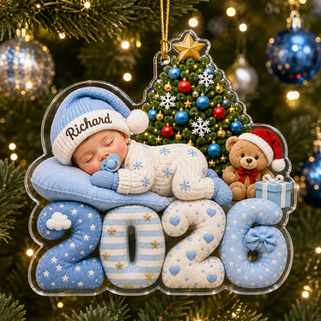 Personalized Baby's First Christmas 2026 Ornament, Custom Name Acrylic Sleeping Baby Ornament, Newborn Keepsake Gift CF60