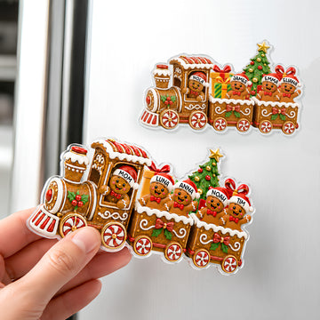 Personalized Gingerbread Family Train Magnet, Custom Name Christmas Fridge Magnet, Family Keepsake Gift MG055