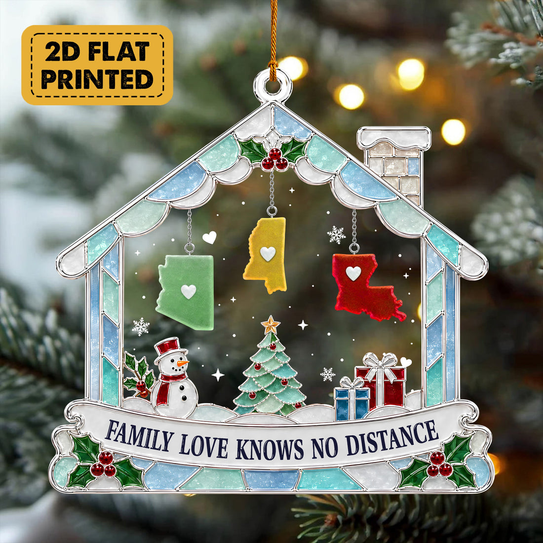 Personalized Long Distance Family Ornament, Custom State Christmas Ornament, Acrylic House Tree Decoration, Family Keepsake Gift CO06