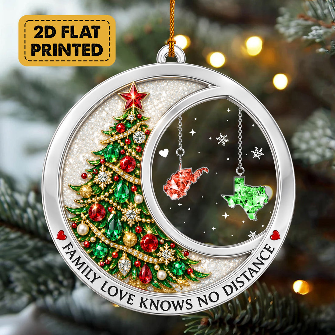 Personalized Long Distance Family Ornament, Custom State Christmas Ornament, Family Love Knows No Distance Keepsake Gift CO10