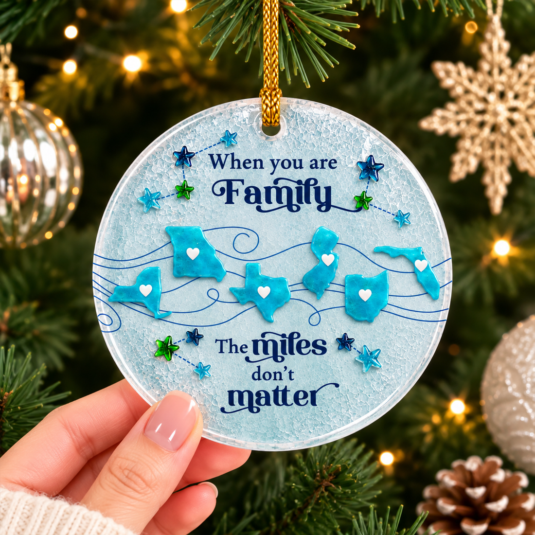 Personalized Long Distance Family Ornament, State Map Christmas Ornament, Acrylic Christmas Tree Decoration, Family Keepsake Gift CO03