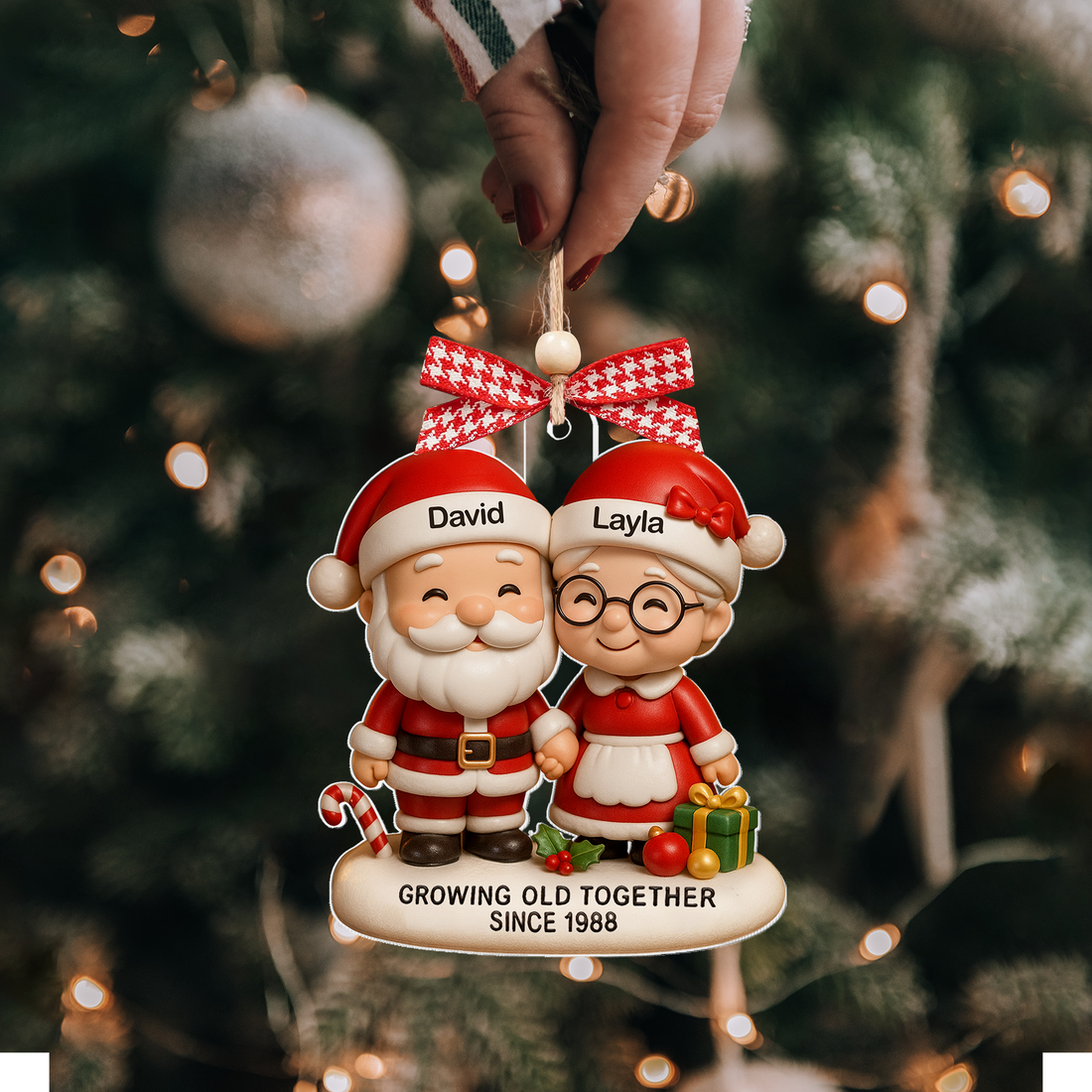 Personalized Growing Old Together Ornament, Custom Santa Christmas Gift for Couples, Anniversary Gift, Parents or Grandparents Keepsake