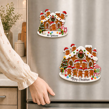 Personalized Gingerbread Family Magnet, Custom Name Christmas Fridge Magnet, Gingerbread House Refrigerator Decoration, Holiday Family Keepsake Gift MG050