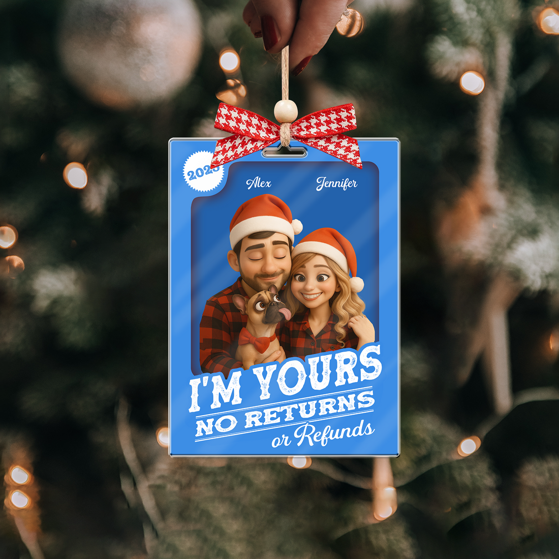 Custom Photo 3D Effect Figure Art Loving Couple, Personalized Couple Photo Acrylic Ornament, Couple 3D Block I'm Yours No Returns Ornament