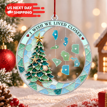 Personalized Long Distance Family Ornament, Custom State Coastal Christmas Ornament, Family Keepsake Gift CO17