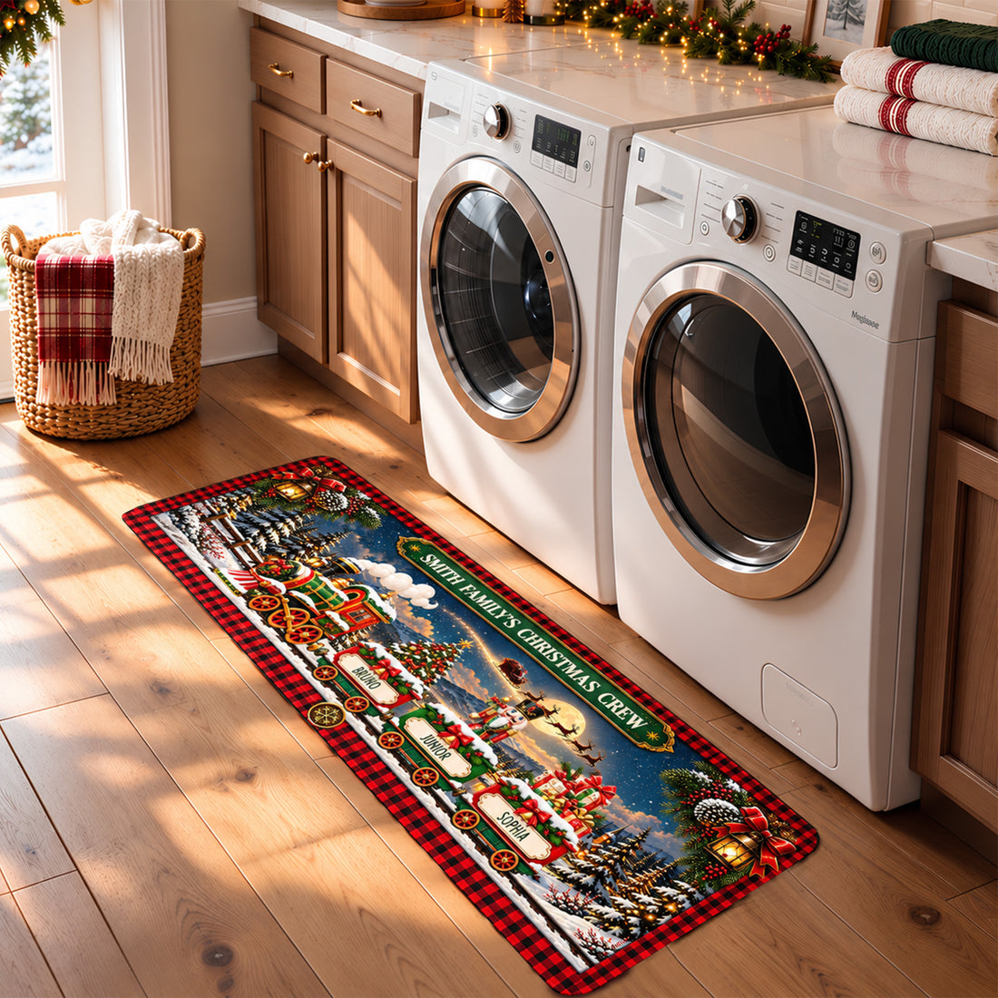 Personalized Christmas Runner Rug, Custom Family Holiday Rug, Christmas Entryway Decor, Gift for for Grandma, Family DM13