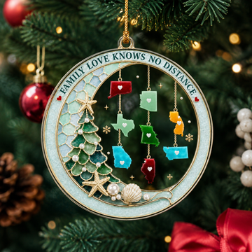 Personalized Family Love Knows No Distance Ornament, Custom State Acrylic Christmas Ornament, Long Distance Family Keepsake Gift CO01