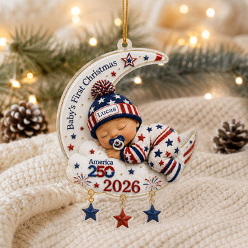 Personalized Baby's First Christmas Ornament 2026, Custom Name Acrylic Sleeping Baby Moon Ornament, Newborn Keepsake Gift CF702