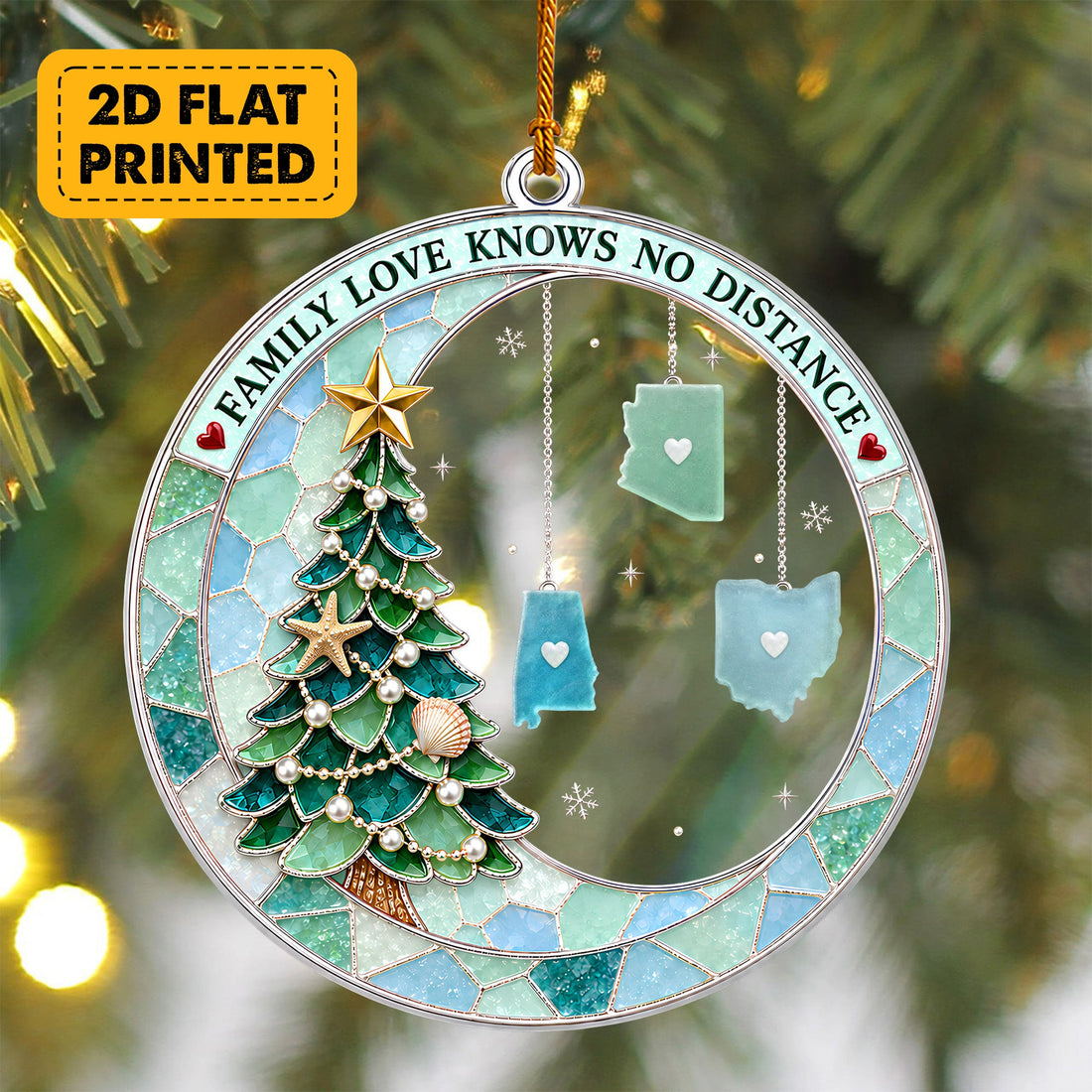 Personalized Long Distance Family Ornament, Custom State Coastal Christmas Ornament, Family Keepsake Gift CO17