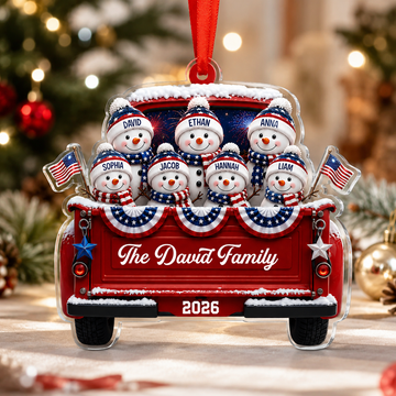 Personalized Patriotic Snowman Family Ornament, Custom Name Christmas Ornament 2026, Holiday Family Keeepsake Gift CF61