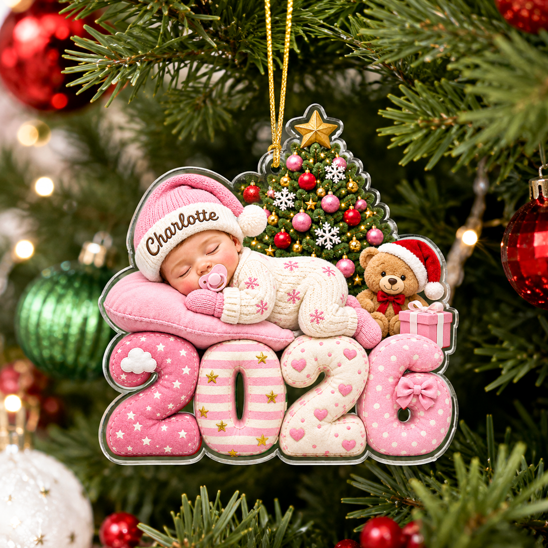 Personalized Baby's First Christmas 2026 Ornament, Custom Name Acrylic Sleeping Baby Ornament, Newborn Keepsake Gift CF60
