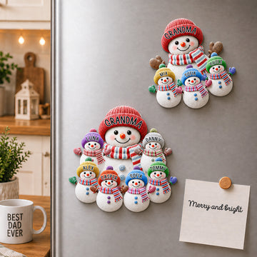 Personalized Grandma Snowman Family Christmas Magnet, Custom Names Fridge Decor MG054