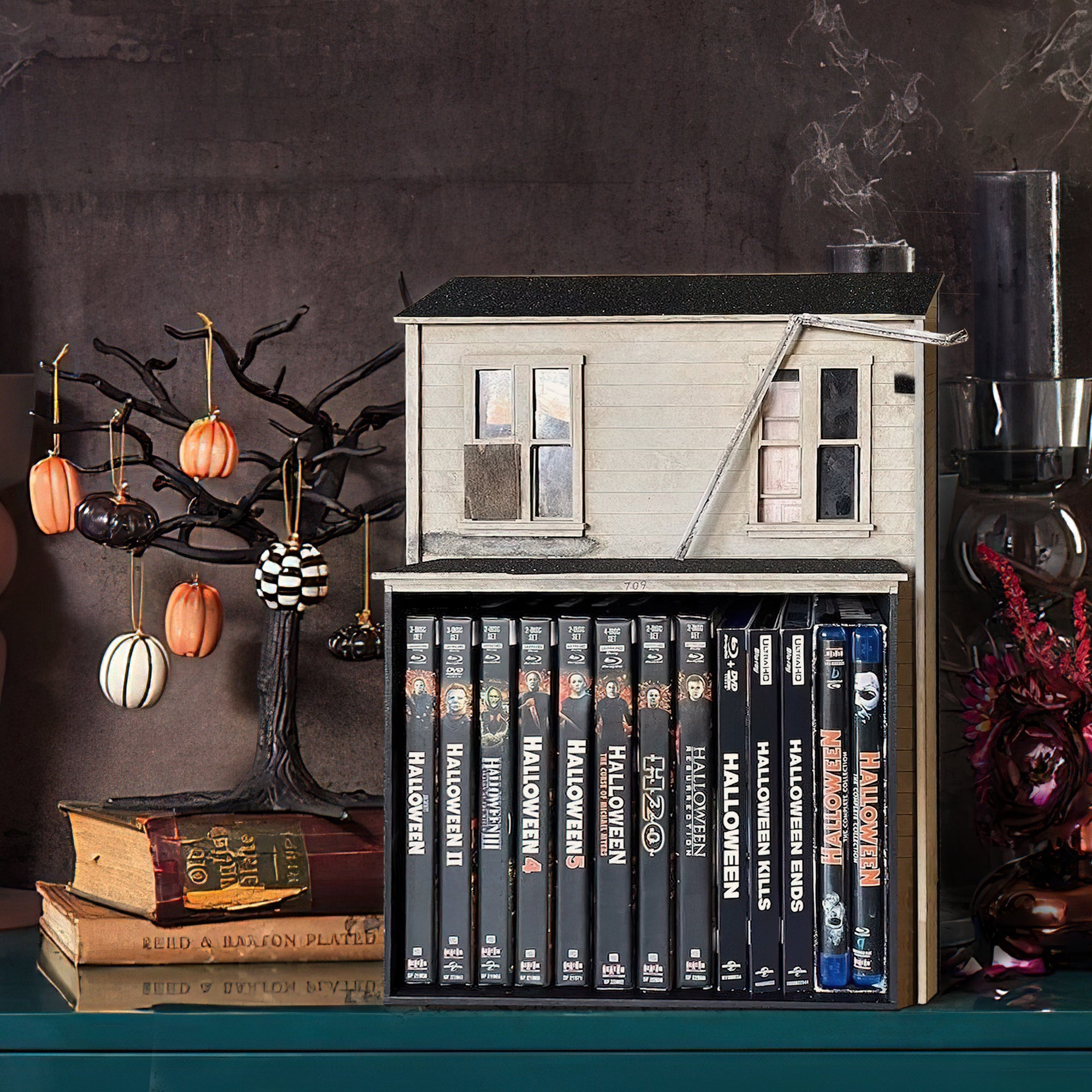 Halloween Inspired Myers House Media Wooden Storage, Handmade DVD, VHS, Movie Storage | KindlyToys