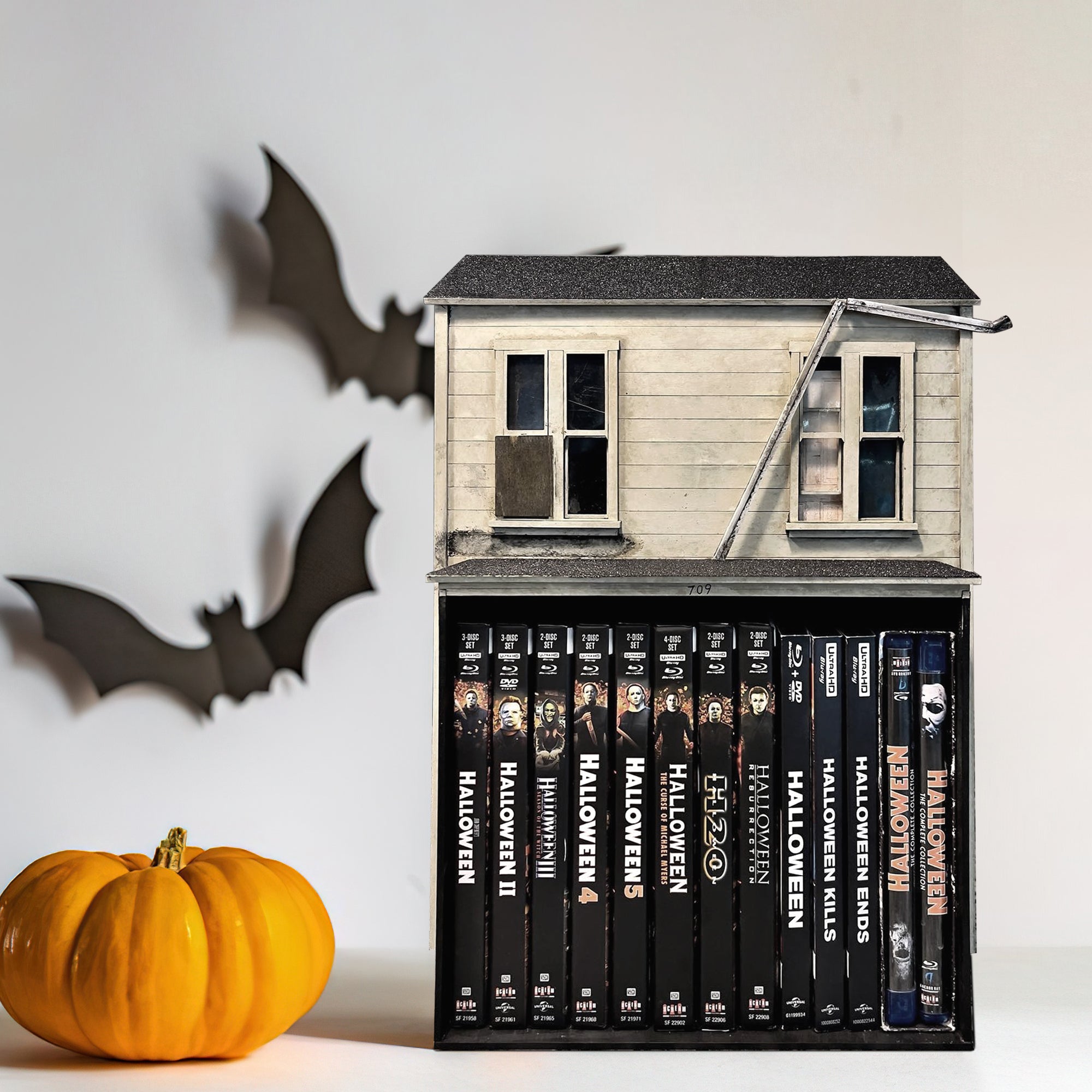 Halloween Inspired Myers House Media Wooden Storage, Handmade DVD, VHS, Movie Storage | KindlyToys